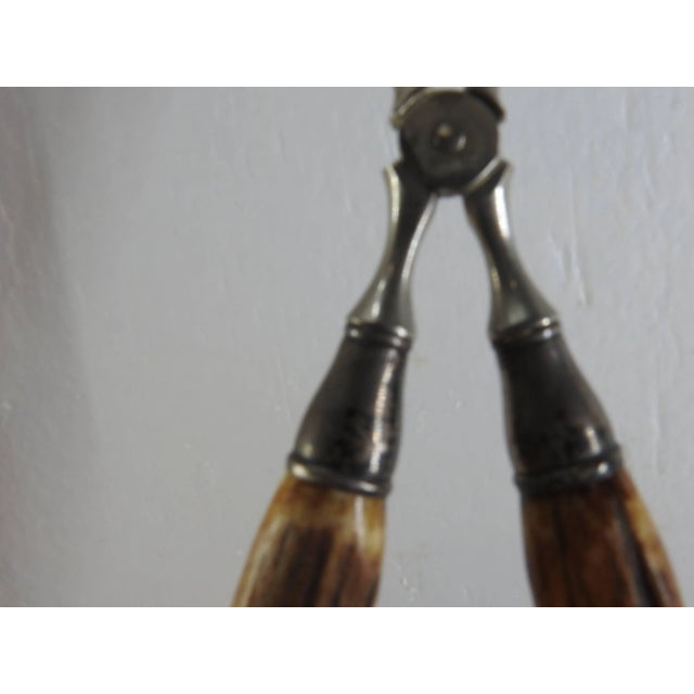 1950s Vintage German Sterling Silver Tongs With Horn Handles For Sale - Image 5 of 10