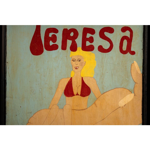Mid 20th Century Vintage Hand-Painted “Tiny Teresa” Carnival Sideshow Sign For Sale - Image 5 of 6
