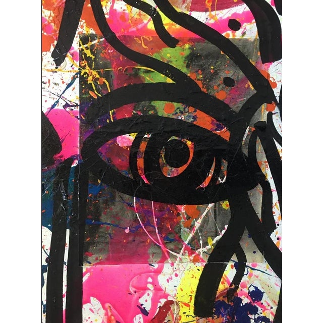Peter Keil, Large Abstract Face Mixed-Media Painting, 1980s For Sale - Image 6 of 9
