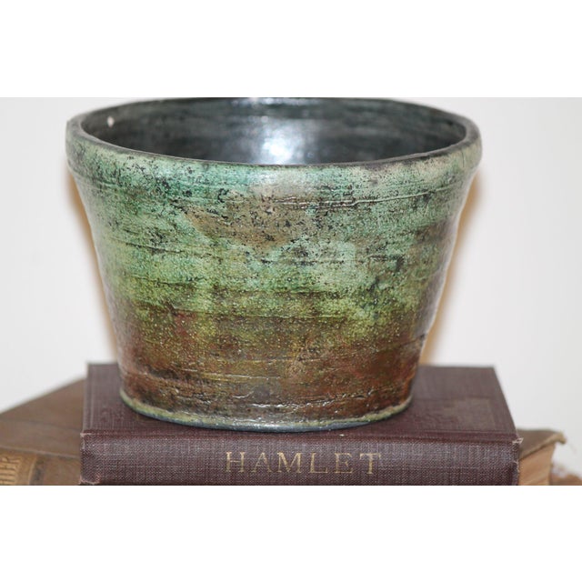 Green 1990s Excellent, Hand-Made Iridescent Raku Pottery Indoor/Outdoor Planter For Sale - Image 8 of 9
