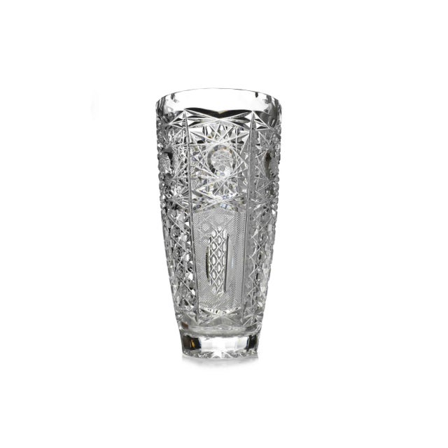 Stunning Bohemian Queen Lace pattern crystal cut vase. The vase features the Queen Lace design with hob stars and saw...