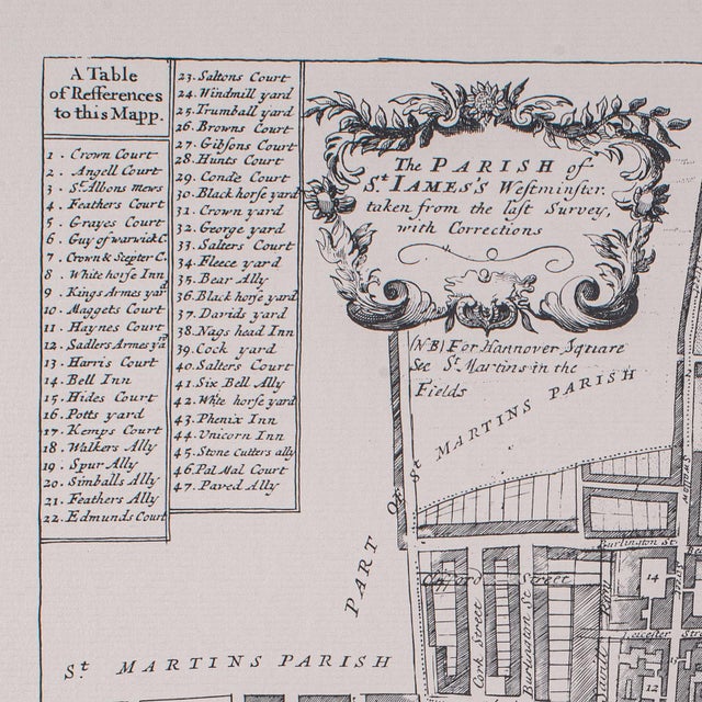 1980s Vintage 18th Century Street Map, London, St James's Westminster, Cartography For Sale - Image 5 of 11