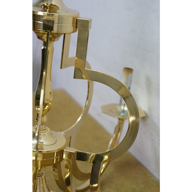 Metal Vintage Brass 6 Arm Hollywood Regency Geometric Chandelier Pendant Light 24" For Sale - Image 7 of 18