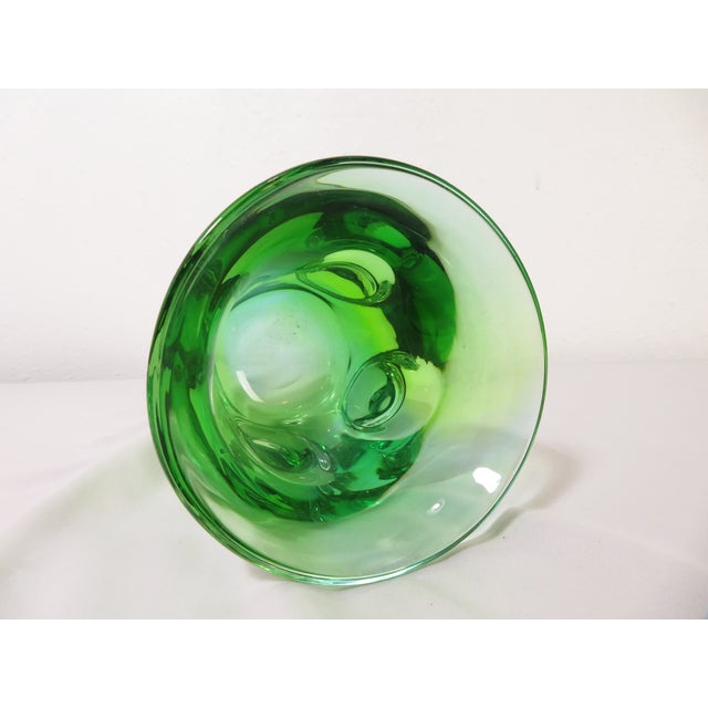 Mid Century Kosta Boda Signed Goran Warff Art Glass Green Pinched Bubble Vase For Sale - Image 17 of 18