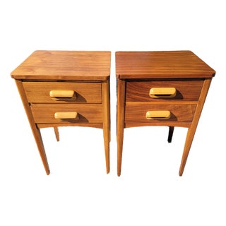 1950s Mid Century Modern Pair Nightstands Teak Danish Modern For Sale