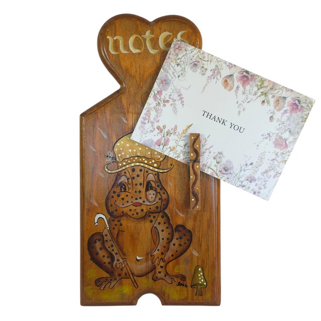 Farmhouse Vintage Wooden Frog Wall Plaque Note Holder Hand Painted Folk Art For Sale - Image 3 of 12