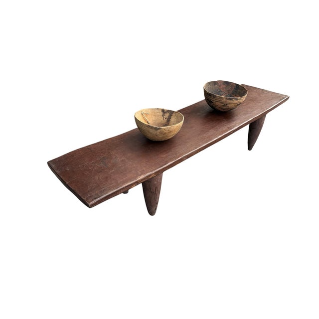 Brown Vintage Large-Tribal-Wood-Senufo-Coffee-Table stool-74.25" W For Sale - Image 8 of 8