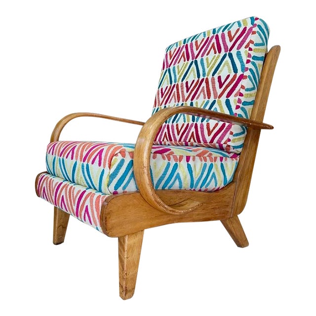 Early 1950s Solid Maple Armchair W/Multi Colored Upholstery For Sale