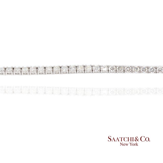 White 14k (585) White Gold Natural Diamond Tennis Bracelet Size 7.5 Inch For Sale - Image 8 of 9