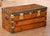 Late 19th Century 19th Century French Parisian Travel Trunk With Brass Hardware and Wood Slat Top For Sale - Image 5 of 13