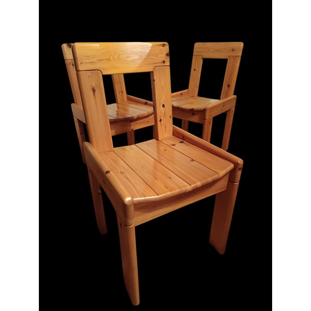 Six Brutalist pine chairs, designed by Silvio Coppola, in very good original condition with some inevitable signs of age....