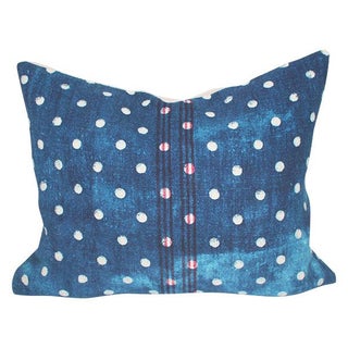 Vintage Polka Dot Indigo Grain Sack Pillow For Sale