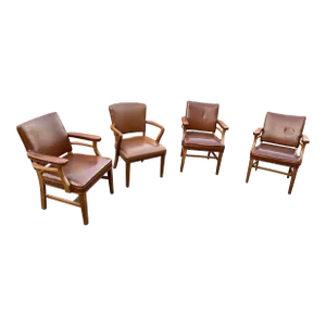 1980s Vintage Leather Armchairs - Set of 4