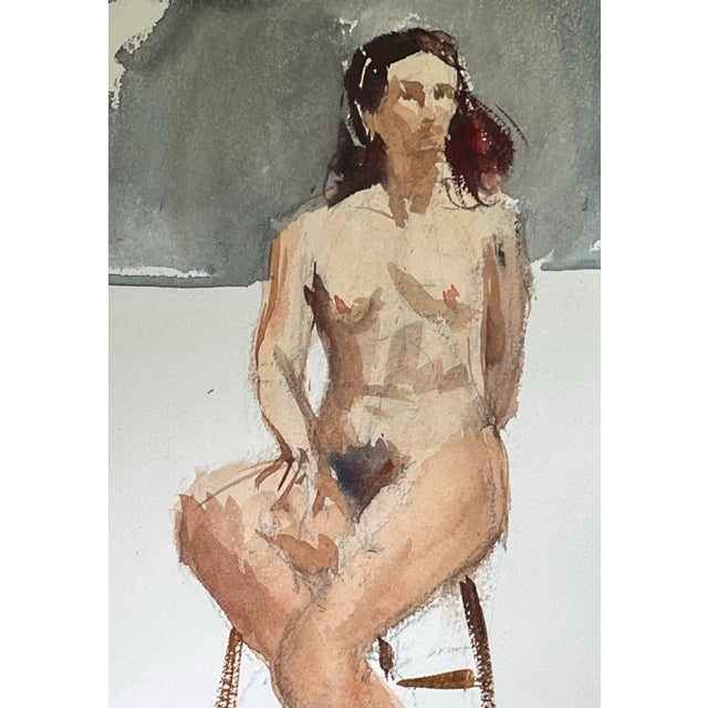 Figurative Original Vintage Watercolor Seated Female Nude by Harry Barton For Sale - Image 3 of 5