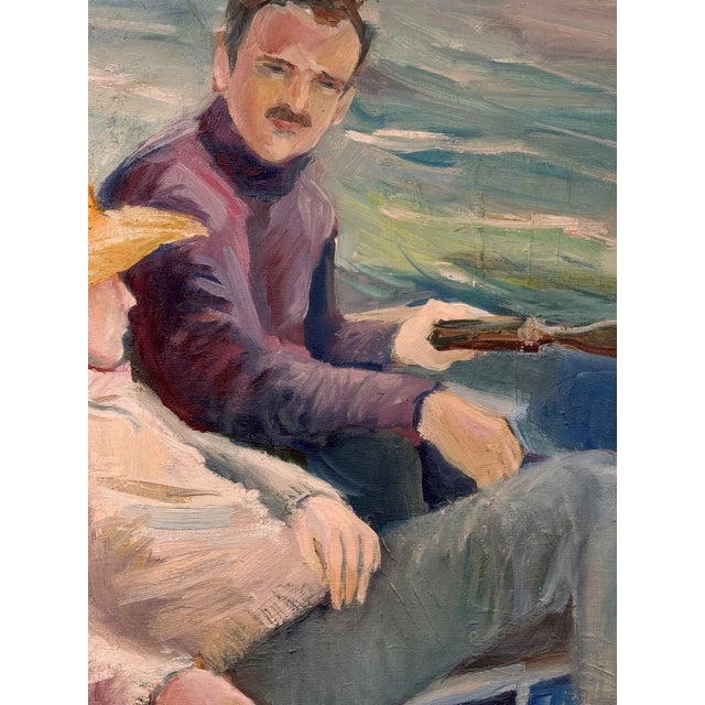Blue The Boatman Original Oil Painting Signed m.w. Picchi Couple Boat Nautical Art For Sale - Image 8 of 13