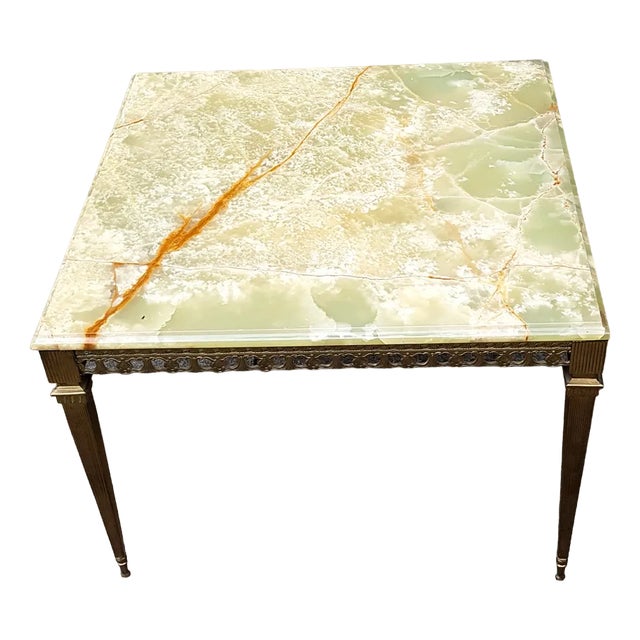 Coffee Table in Brass with Onyx Top, 1970s For Sale