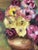 Vintage Pink and Yellow Floral Still Life Painting by M. DeHart – Mid-Century Oil on Canvas For Sale - Image 4 of 7