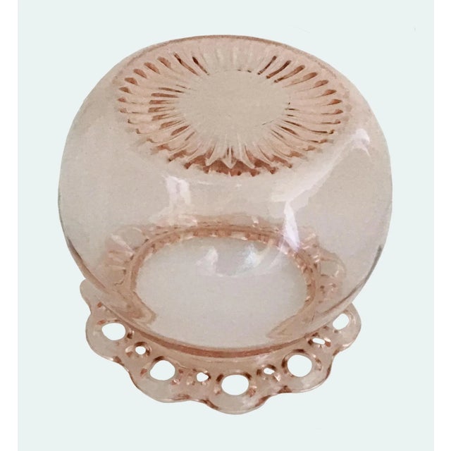 American Vintage Lace Edge Depression Pink Glass Flower Bowl For Sale - Image 3 of 12