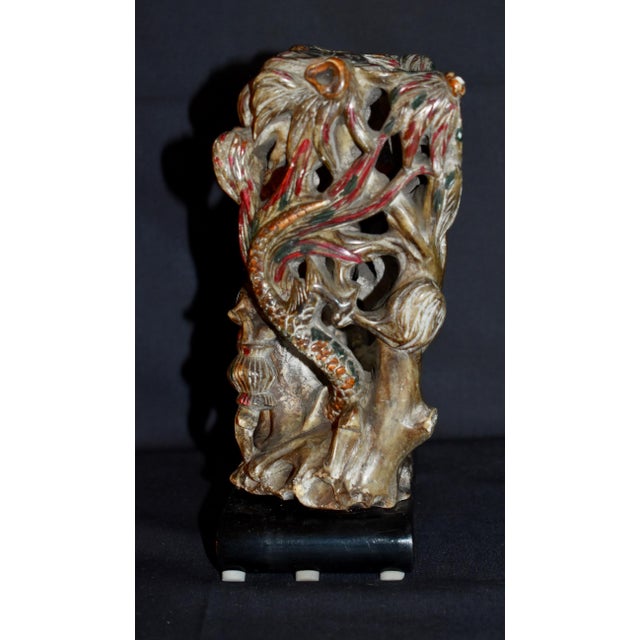Vtg. Carved Asian Style Soapstone Goddess Statue on Wood Base For Sale - Image 11 of 15