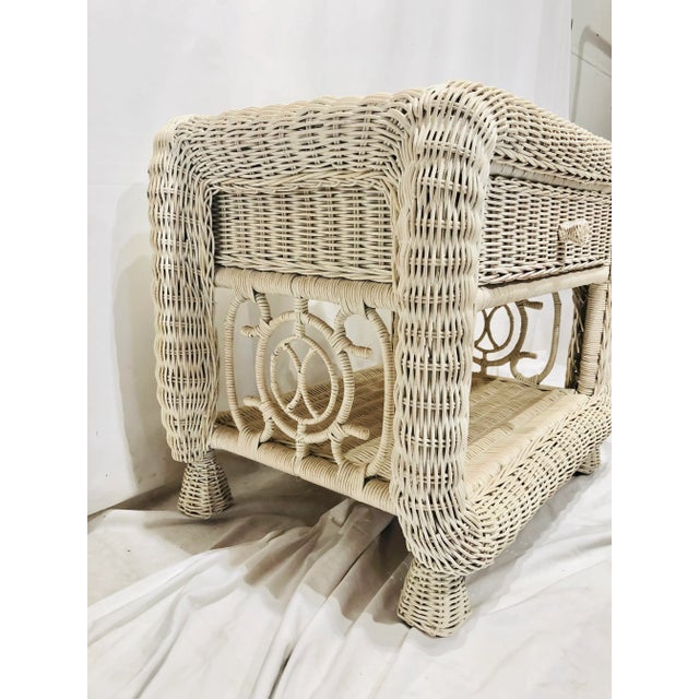 Vintage Hollywood Regency Style Woven Wicker Bedside Table For Sale In Raleigh - Image 6 of 11
