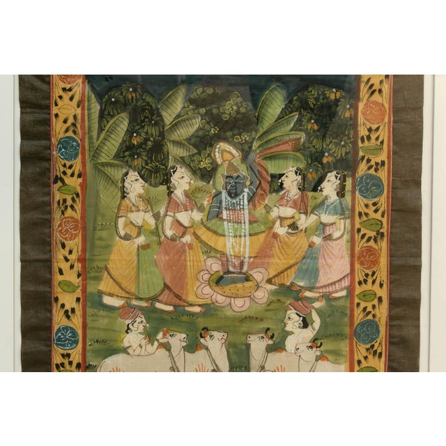 Sacred Pasture, Framed Vintage Pichwai Painting For Sale - Image 4 of 7