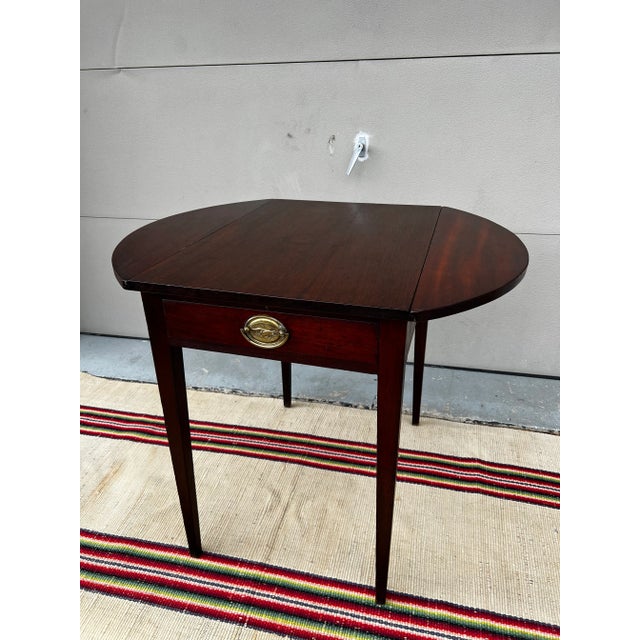 Oxblood Red Diminutive Mahogany Hepplewhite Drop Leaf Pembroke Table With a Drawer, Pennsylvania, Circa 1800 For Sale - Image 8 of 13