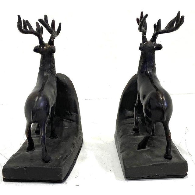 Metal Bookend Pair – Midwest of Cannon Falls Cast Metal Lodge-Style Stag Deer 1970s For Sale - Image 7 of 14