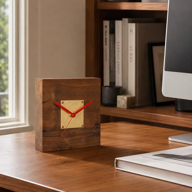 Not Yet Made - Made To Order Late 20th Century Solid Walnut Desk Clock With Brass Center Plate For Sale - Image 5 of 12