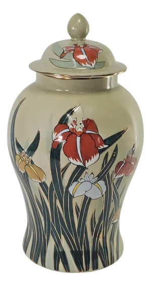 Chinese Art Deco Style Ginger Jar, 15.5", Hand-Painted With 24k Gold Accents