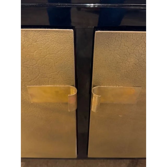 Early 20th Century Period Black Lacquered Art Deco Style Cabinet With Gold Leaf Doors For Sale - Image 5 of 5