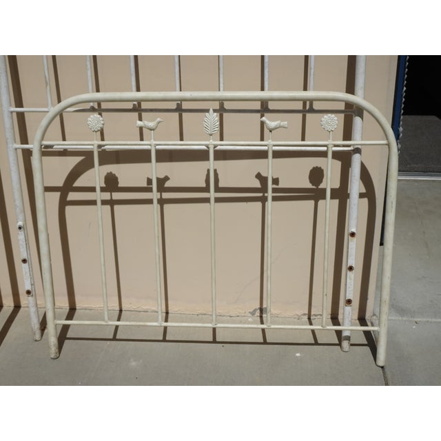 Pair Tall Vintage French Country Cast Iron White Twin Bed Frames Headboards For Sale - Image 9 of 12
