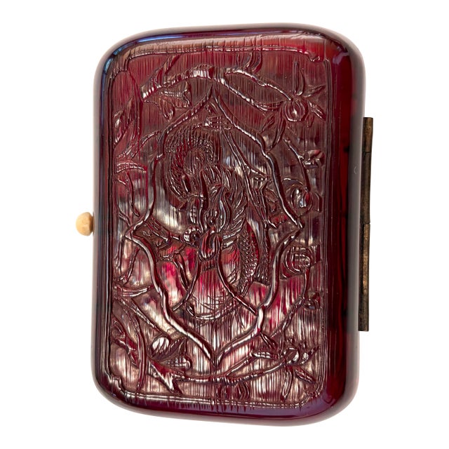 Beautiful Antique Chinese Red Resin Dragon Cigarette Case For Sale