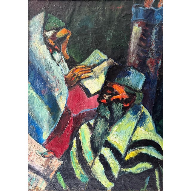 Abram Tromka, Rare Large Judaica Oil Painting Jewish 2 Rabbis Painting Abram Tromka WPA Artist, c.1930's-1950's For Sale - Image 14 of 16
