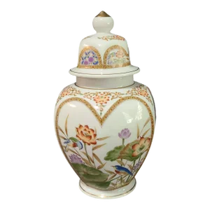 Late 20th Century Vintage Japanese Ginger Jar Bird Lotus Floral Design