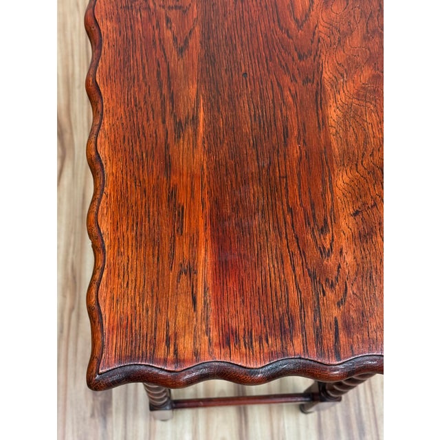 Antique Pie Crust Top English Oak Barley Twist Side Table For Sale - Image 10 of 10