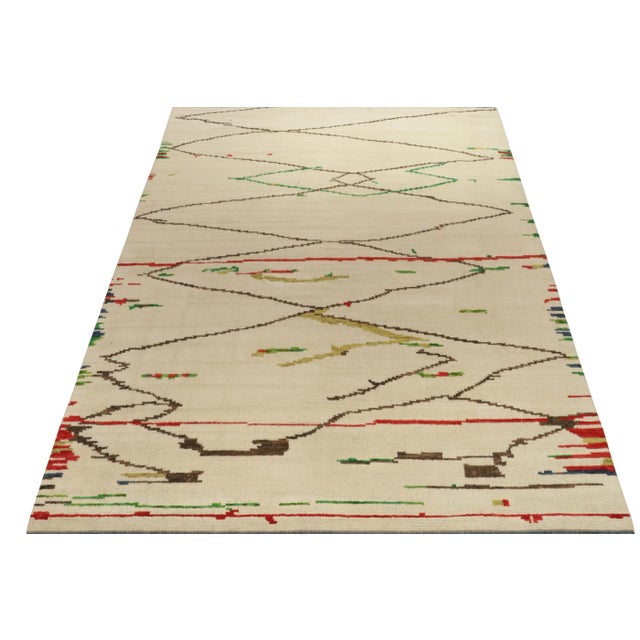 Traditional Rug & Kilim’s Moroccan Style Rug in Beige, Red & Green Geometric Pattern For Sale - Image 3 of 7
