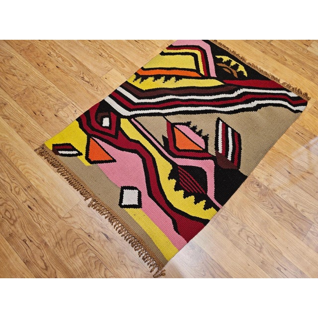 Vintage Mid-Century Modern Handwoven Tapestry, Abstract Design, Wool For Sale - Image 9 of 9