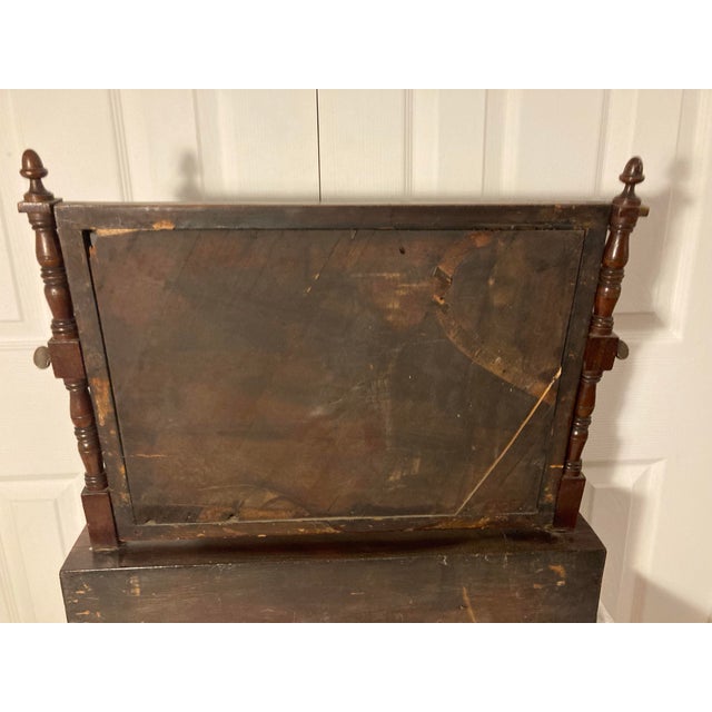 Antique English Federal Bow Front “Dressing Glass” Table Mirror Mahogany With Satinwood Inlay Triple Drawer For Sale - Image 10 of 11