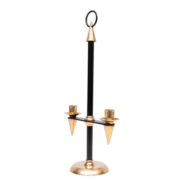 Black Italian Brass Candleholder, 1940s For Sale - Image 8 of 11