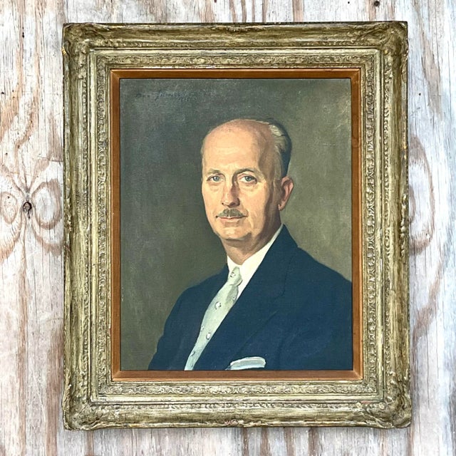 Vintage Regency Signed Original Oil Portrait Painting on Canvas For Sale - Image 4 of 9