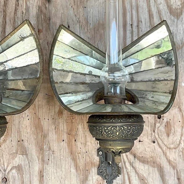 Vintage Wheeler Mirrored Glass Wall Sconces, Pair For Sale - Image 12 of 13