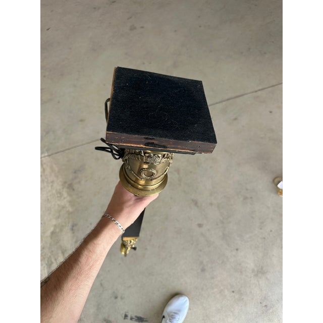 Wood 1960s Empire-Style Brass and Ebonized Table Lamp With Figural Detail For Sale - Image 7 of 8