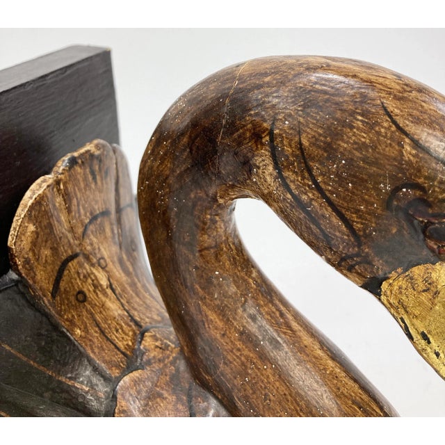 Vintage Wooden Swan Bookends With Gilt Detail For Sale - Image 9 of 11
