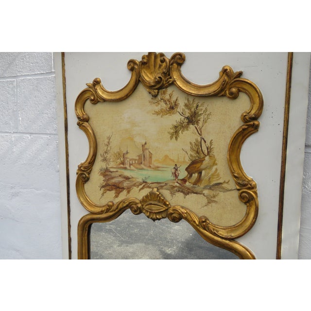 Gold Early 1900s French Painted Trumeau Wall Fireplace Large Mirror For Sale - Image 8 of 13