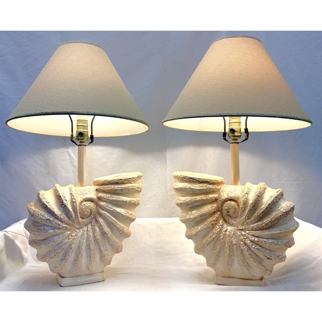 1980s C1980's Palm Beach Chic Nautilus Shell Table Lamps- A Pair For Sale - Image 5 of 18