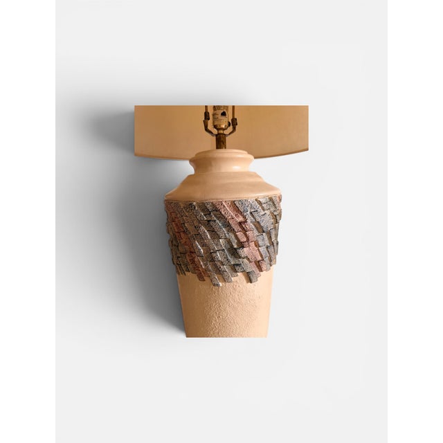 1980s Postmodern Southwest Style Textured Plaster Lamp Set - Floor & Table (Set of 2) For Sale - Image 11 of 11