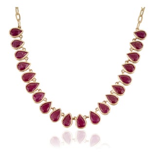 8.88Carat Graduated Pear Cut Ruby Bezel Necklace in 14k Yellow Gold- 17 Inch Length For Sale