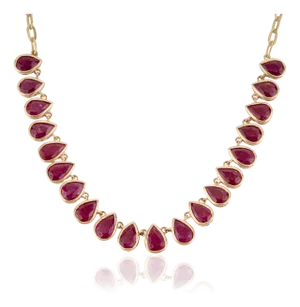 8.88Carat Graduated Pear Cut Ruby Bezel Necklace in 14k Yellow Gold- 17 Inch Length
