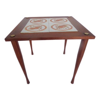 Attributed Georges Briard Mid Century Modern Small Wood Side Table W. Tile Top. C. 1969 For Sale