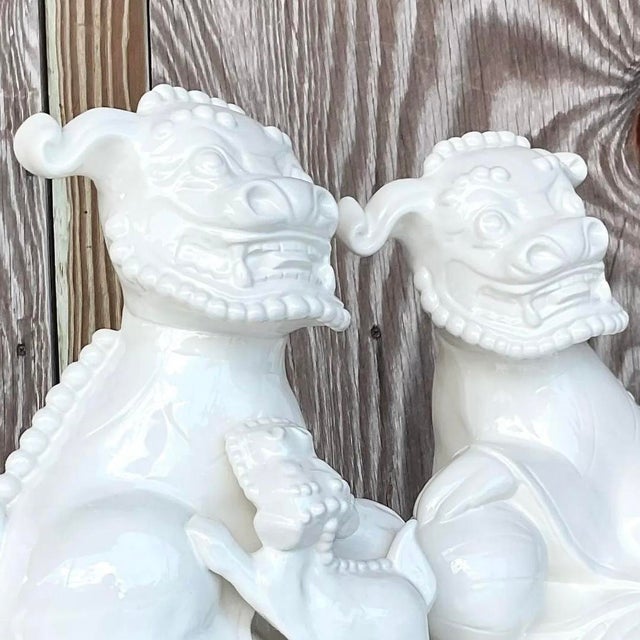 Late 20th Century Vintage Asian Glazed Ceramic Foo Dogs - a Pair For Sale - Image 10 of 14